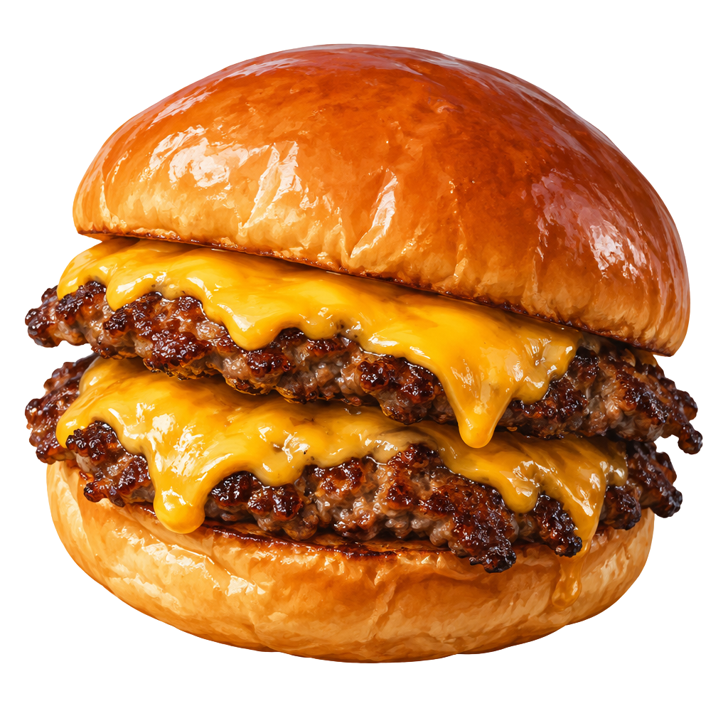 KI-Illustration eines Smashburgers mit zwei Pattys und Käse
